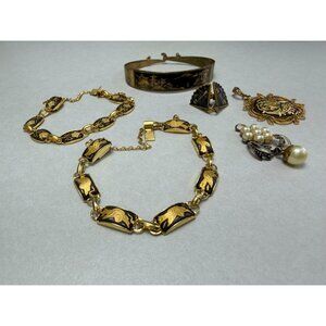Vintage Damascene Jewelry Lot Siam Thailand Collectible Estate Find